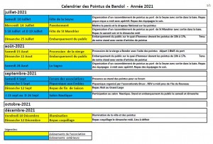 calendrier des pointus de Bandol 2021