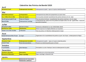 calendrier des Pointus de Bandol 2023